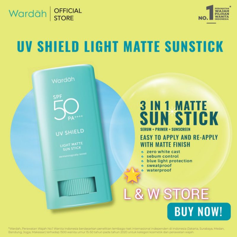 Wardah UV Shield Light Matte Sun Stick SPF 50 PA ++++/Wardah Sunscreen