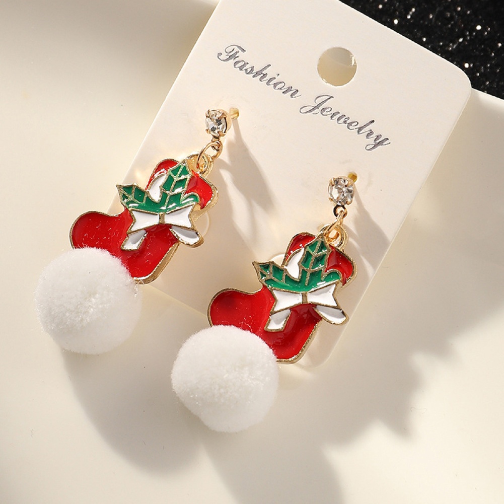 Hu Hu Hu Hu Hu Alat Bantu Pasang Kacamata♡ Anting Tusuk Gantung Desain Bola Bulusnowflakesinterklas Tema Natal Untuk Wanita