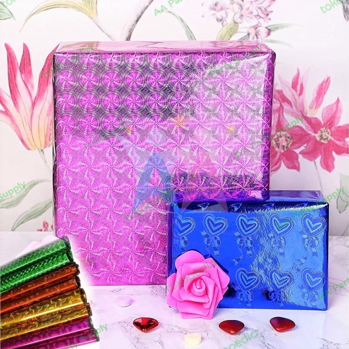 Plastik hologram motif 70x50cm warna warni pembungkus kado plastic wrapping metalic kertas pembungkus glossy bunga paket