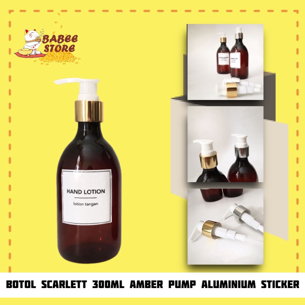 BOTOL SABUN CAIR PUMP LABEL STICKER AMBER 300ML - BOTOL REFILL SABUN AESTHETIC 300ML AMBER PUMP GOLD