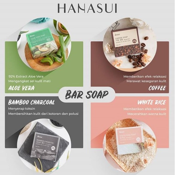 HANASUI Bar Soap Coffee White Rice Bamboo Charcoal Aloe Vera | Sabun Batang Scrub 60gr BPOM