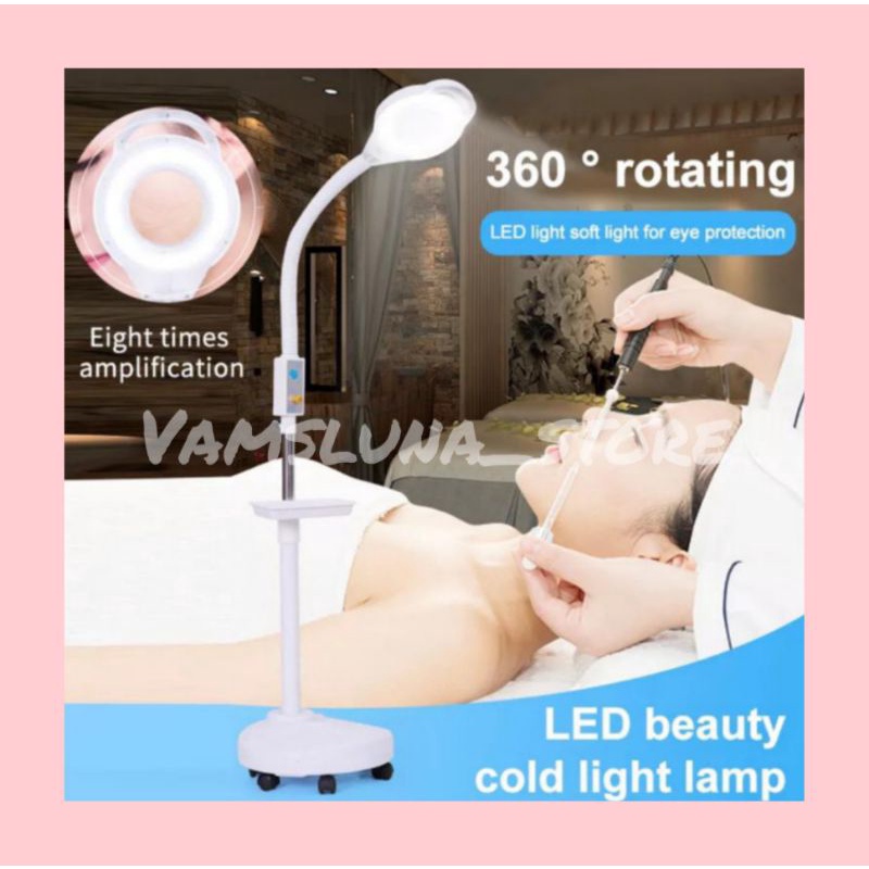 Lampu facial LED lantai dengan pengaturan cahaya untuk salon fleksibel dan kaca pembesar TANPA RODA