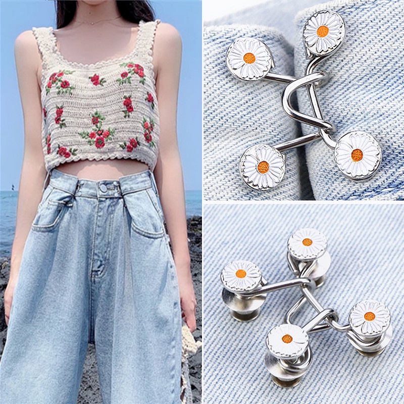 We Flower 1 Set No Sew Jeans Instant Button Replacement Buckle Pants Waist Adjusting Buttons