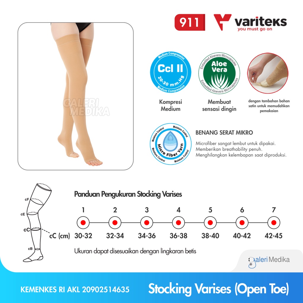 Stocking Varises Variteks 911 Kompresi Menengah 20-30mmHg Kelas 2 / Medium Compression CCL 2 - Stoking Varises