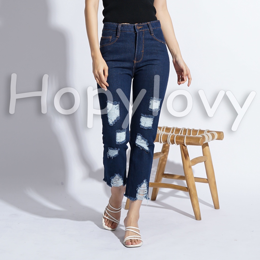 HOPYLOVY - Jeans Boyfriend Wanita Ripped Non Stretch Zalima