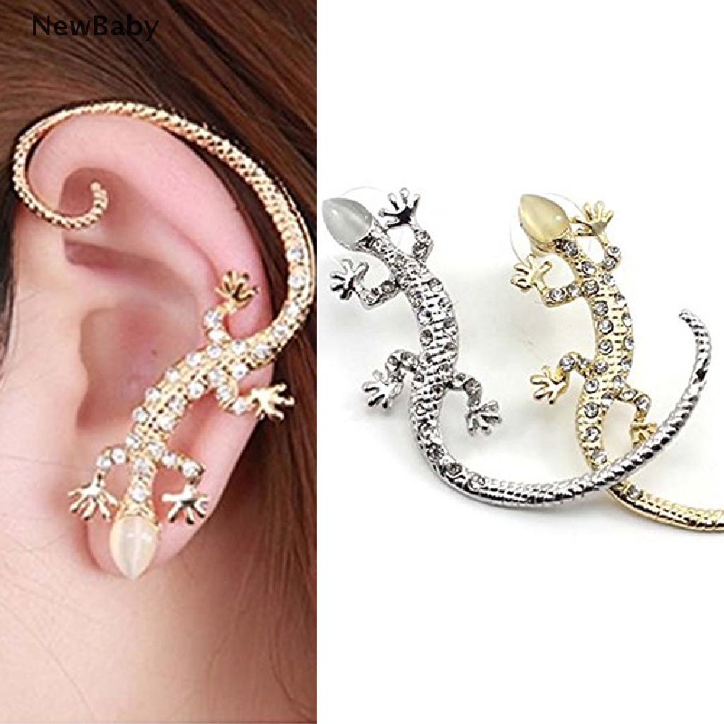 1pc Anting Tusuk Desain Cicak Hias Kristal Berlian Imitasi Untuk Wanita