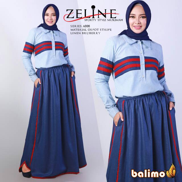 Set Rok Blus Polos Stripe Linen Oxford Zeline Ori Branded by Balimo READY