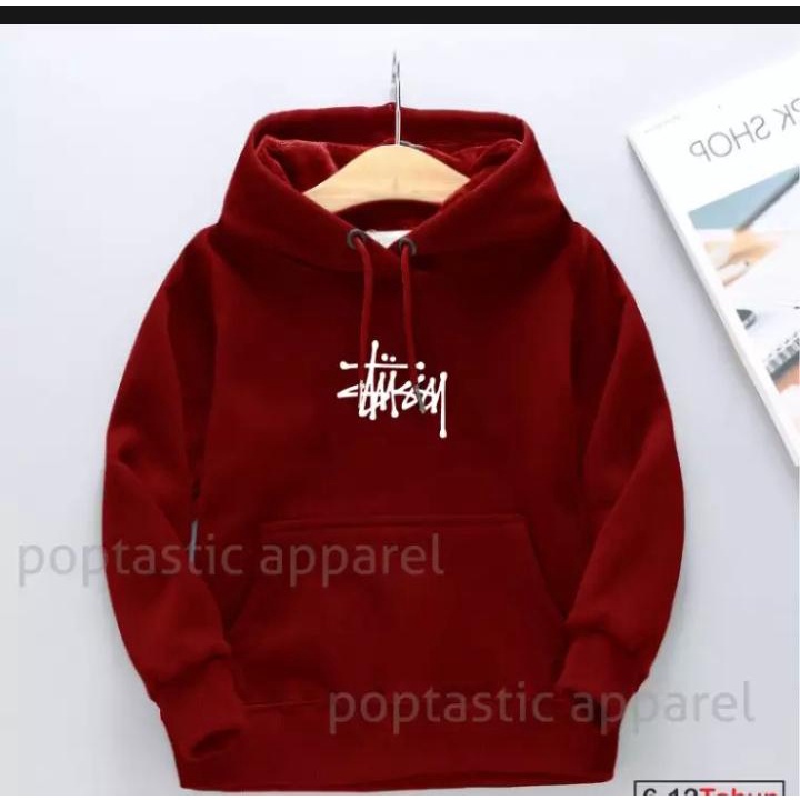 Hoodie sweater anak terlaris sablon STUSSY usia 3-10 tahun bahan fleece terry made in Bandung