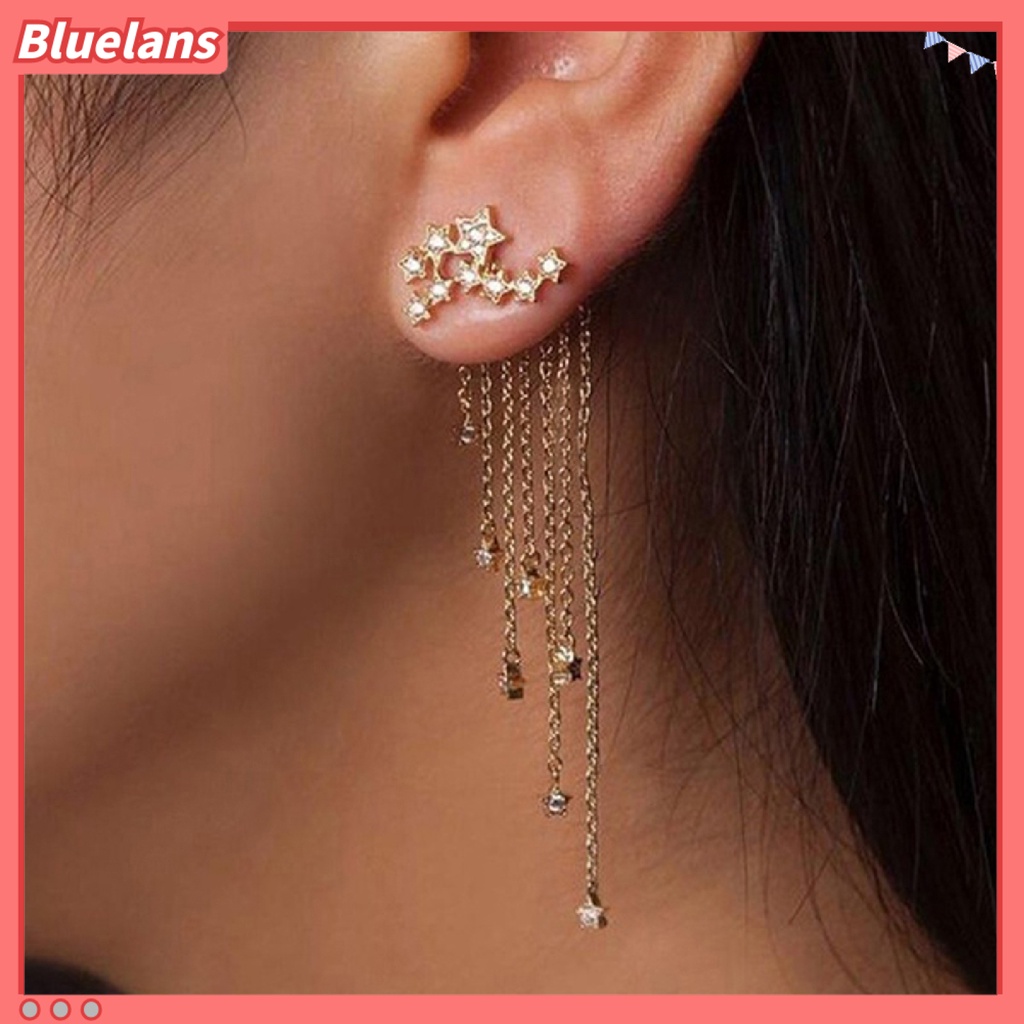 Bluelans 1Pc Eardrop Tassel Design Safe Alloy Rhinestone Stars Chain Ear Jacket for Women