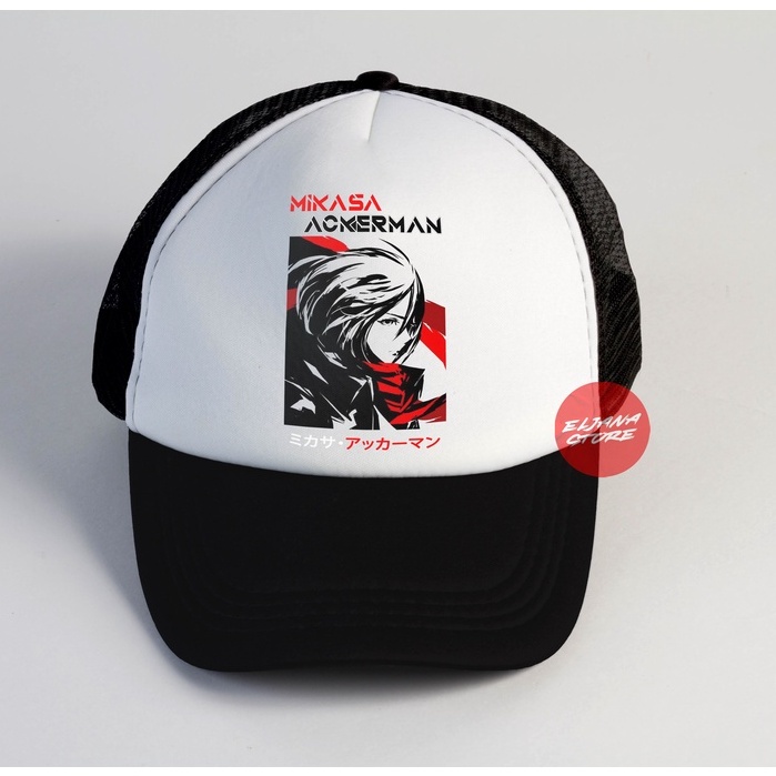 Mikasa AOT  / One Piece / Topi Jaring Distro / Topi Premium / Topi Sablon / Topi Anime / Topi Trucker / Elcustom