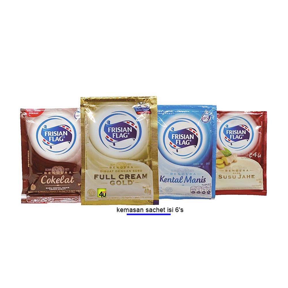 

SUSU BENDERA SUSU FRISIAN FLAG SACHET ISI 6 SUSU KENTAL MANIS RASA COKLAT VANILA GOLD