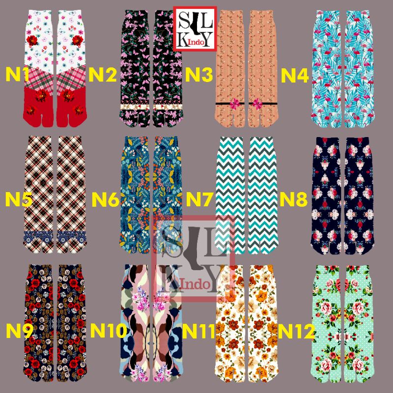 12 MOTIF KAOSKAKI  PRINTING MUSLIMAH KAOSKAKI PRODUKSI SENDIRI BAHAN BAGUS HARGA HEMAT