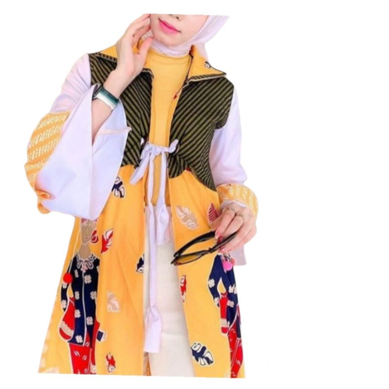 Outer Batik Wanita Asli Solo Dengan Bahan Katun Halus Kombinasi Lurik ATBM Cocok Untuk Kerja Kondang