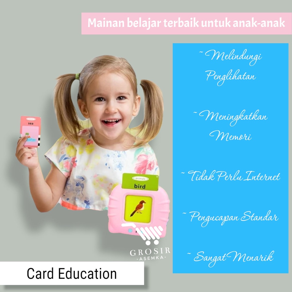 Card Early Education Bilingual Device / Mainan Flash card bersuara Alat Bantu pengenalan kosakata Bahasa inggris Flash card reader / Mainan Flash card bersuara