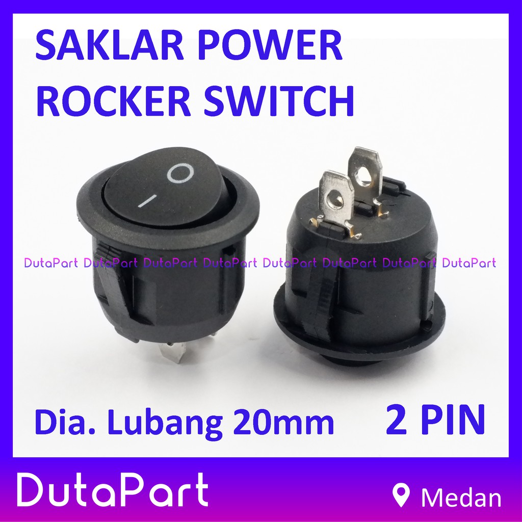 Saklar Power Round Bulat Rocker Switch ON OFF Dia.20mm 2 PIN Kaki