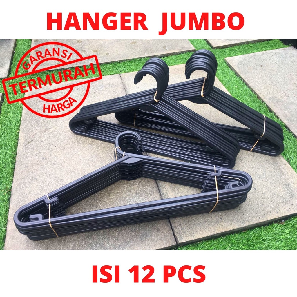 Hanger Plastik / Gantungan Baju Plastik JUMBO isi 12 Pcs