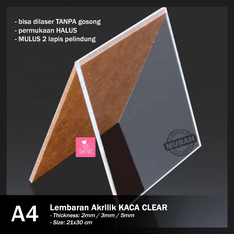 CRAFTORY Acrylic Sheet CLEAR A4/Lembaran AKRILIK Kaca CLEAR-5mm