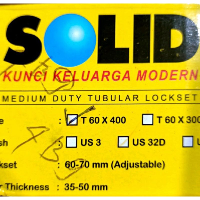 Kunci Bulat Solid T60x400 US32D(Privacy/Bathroom) Kunci Pintu Kamar Mandi Solid Stainless Stell