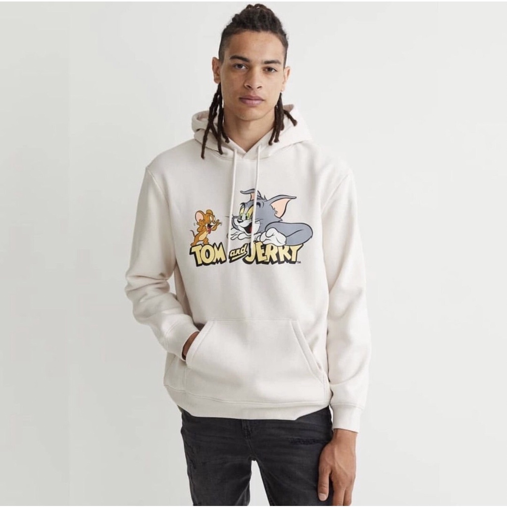 SWEATER HOODIE HM TOM&amp;JERRY CREAM PRINTED FULLTAG HOODIE HNM TERBARU PREMIUM