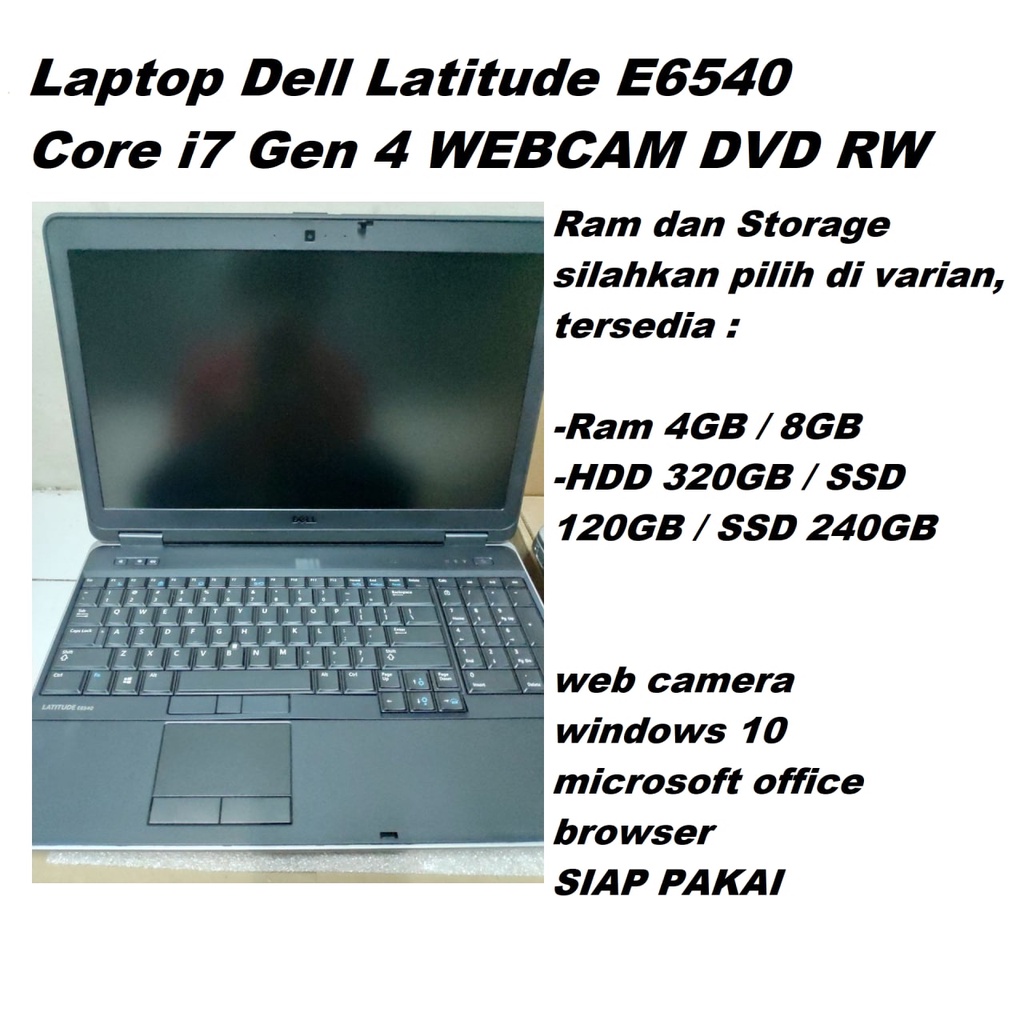 Laptop Dell Latitude E6540 Core i7 Gen 4 Webcam DVD RW Num Lock