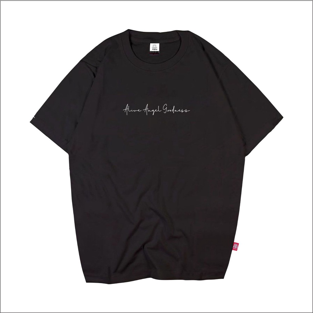 KAOS DISTRO CLOTHING MOTIF FONT SCRIFT BAJU BASIC T-SHIRT LENGAN PENDEK KATUN ORIGINAL ALIVE ANGEL S