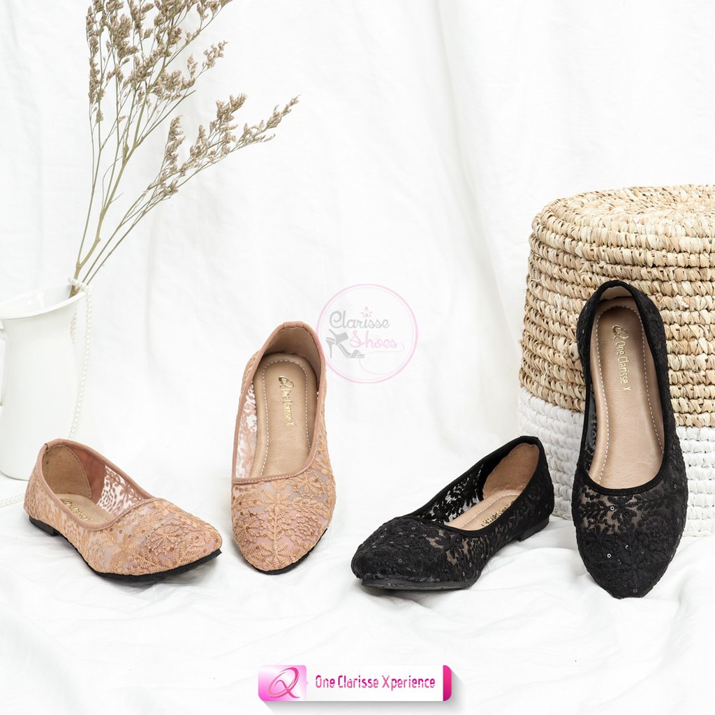 Clarisse MADISON Flatshoes Wanita Sepatu Balet Lentur Full Brukat SOL RUBBER