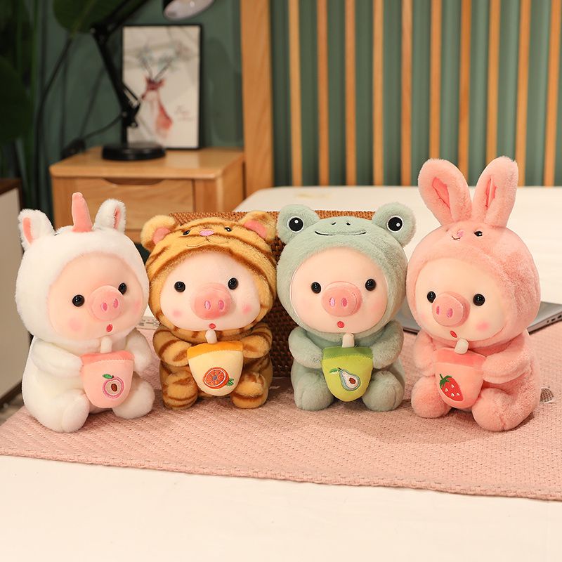 25/30cm Cute Cosplay Unciorn Transformed Frog Tiger Bunny Boba Tea Pig Plush Toy Girl Plushies Sleep Ragdoll Doll Birthday Gift