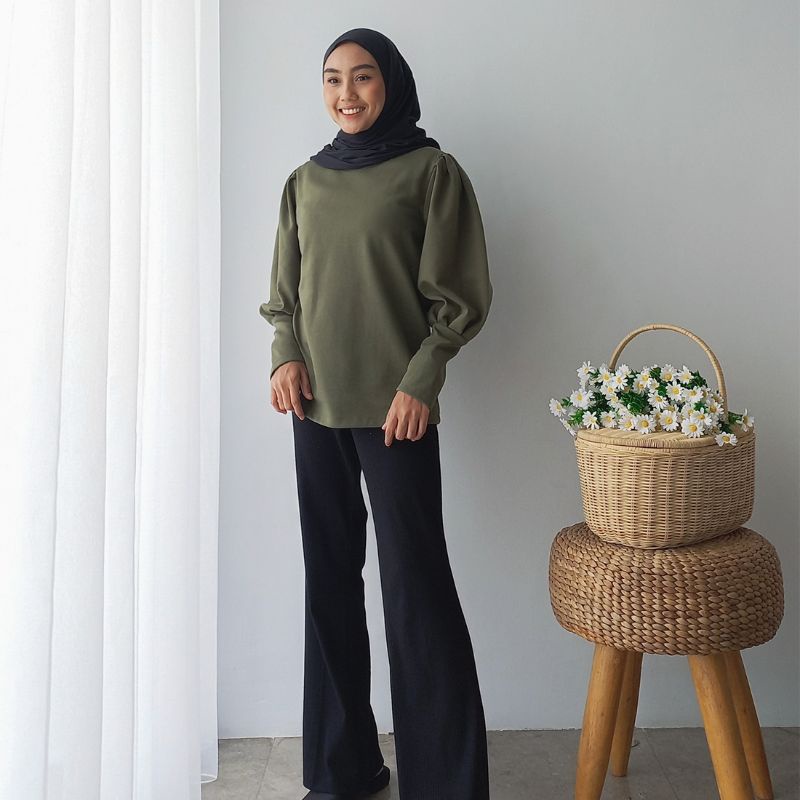 Isla Nerea Top Basic - Blouse Wanita Lengan Balon - Textured Cotton-6
