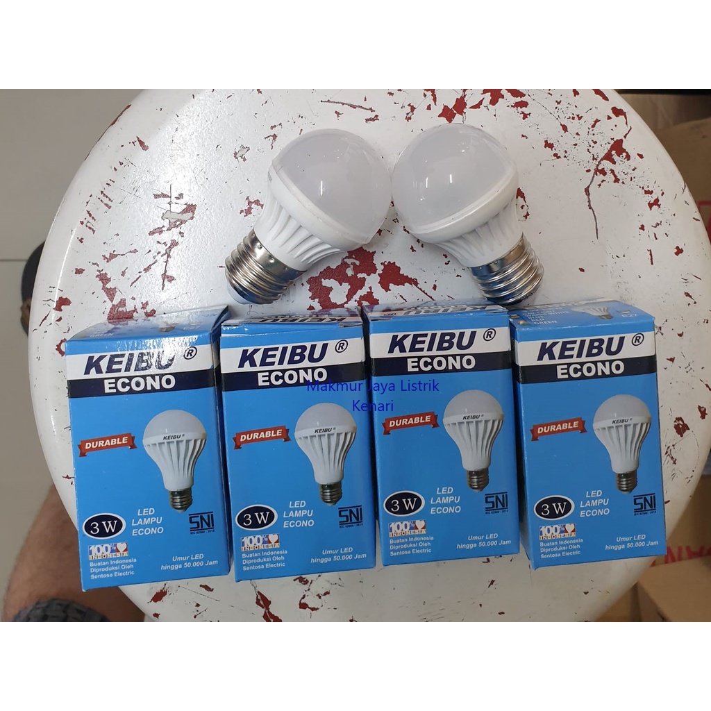 LAMPU LED ECONO 3 Watt E27 KEIBU WHITE / WARM WHITE Merah Hijau Biru