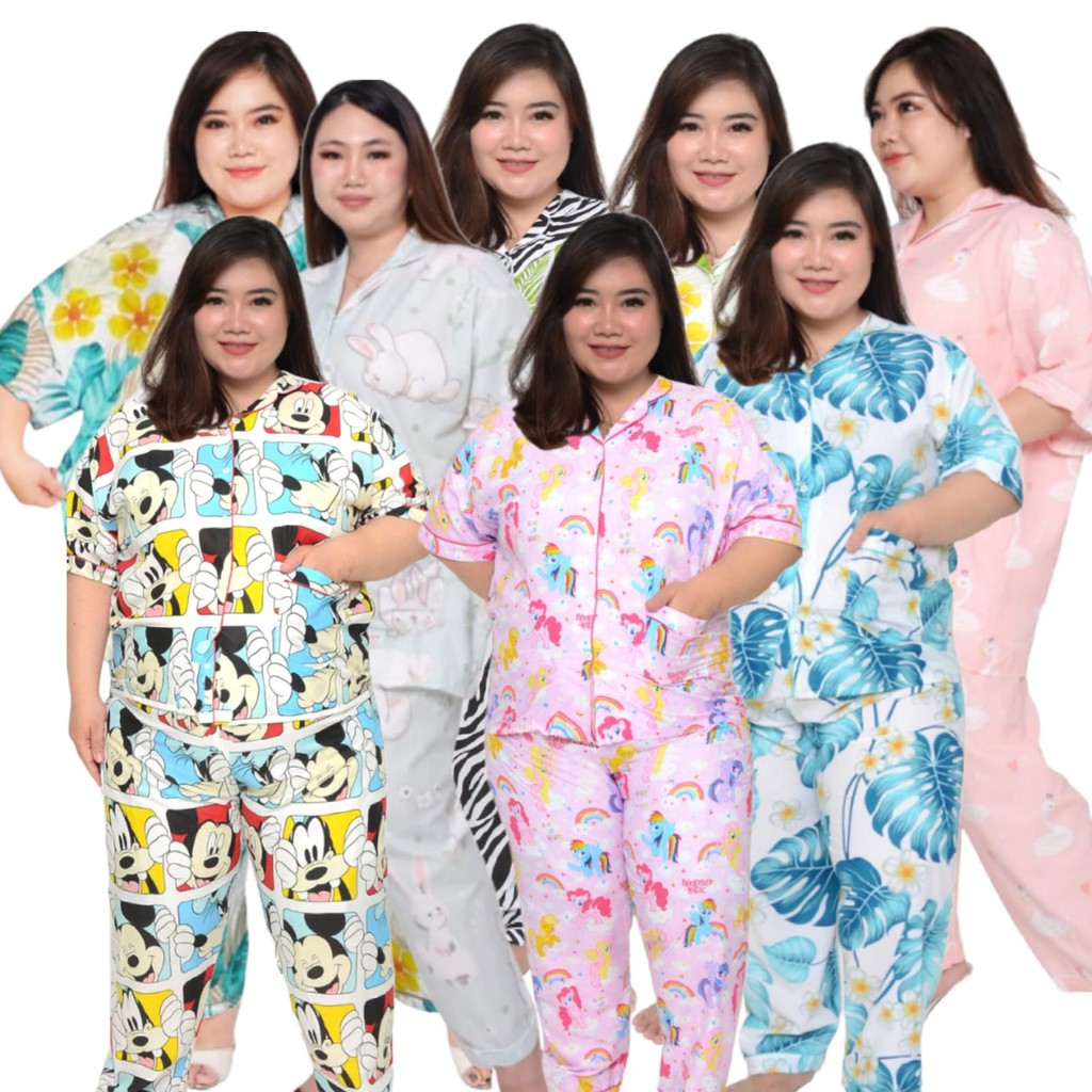 BAJU TIDUR PIYAMA JUMBO LD 130 / PAJAMAS BIG SIZE WANITA DEWASA MOTIF KARAKTER