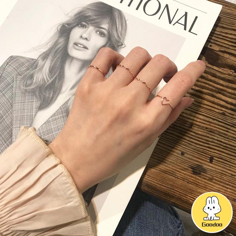 4 Pcs/set Jari Telunjuk Cincin Rose Gold Cincin Set Untuk Wanita Aksesoris Perhiasan Hadiah Natal -Doo