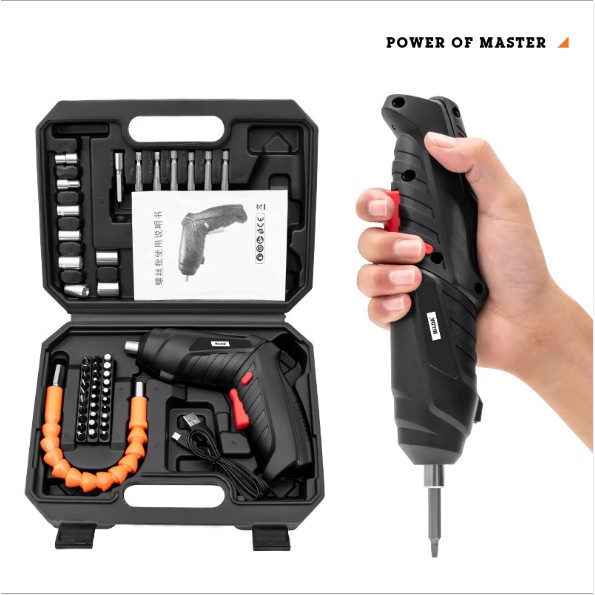 Obeng listrik electric screw driver Multi-function screwdriver Electric drill Bor listrik-Black - 48pcs