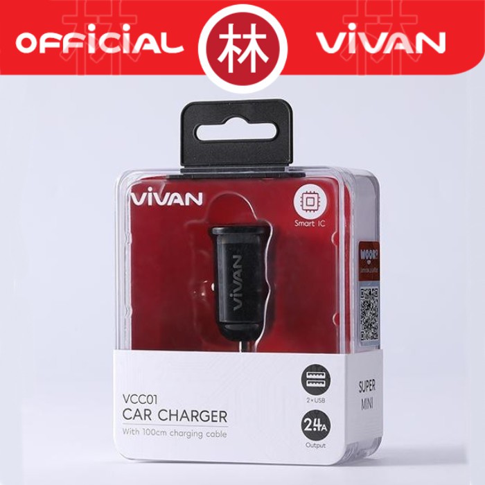 Vivan VCC01 Small Car Charger Dual Port USB 2.4A With Cable Micro USB