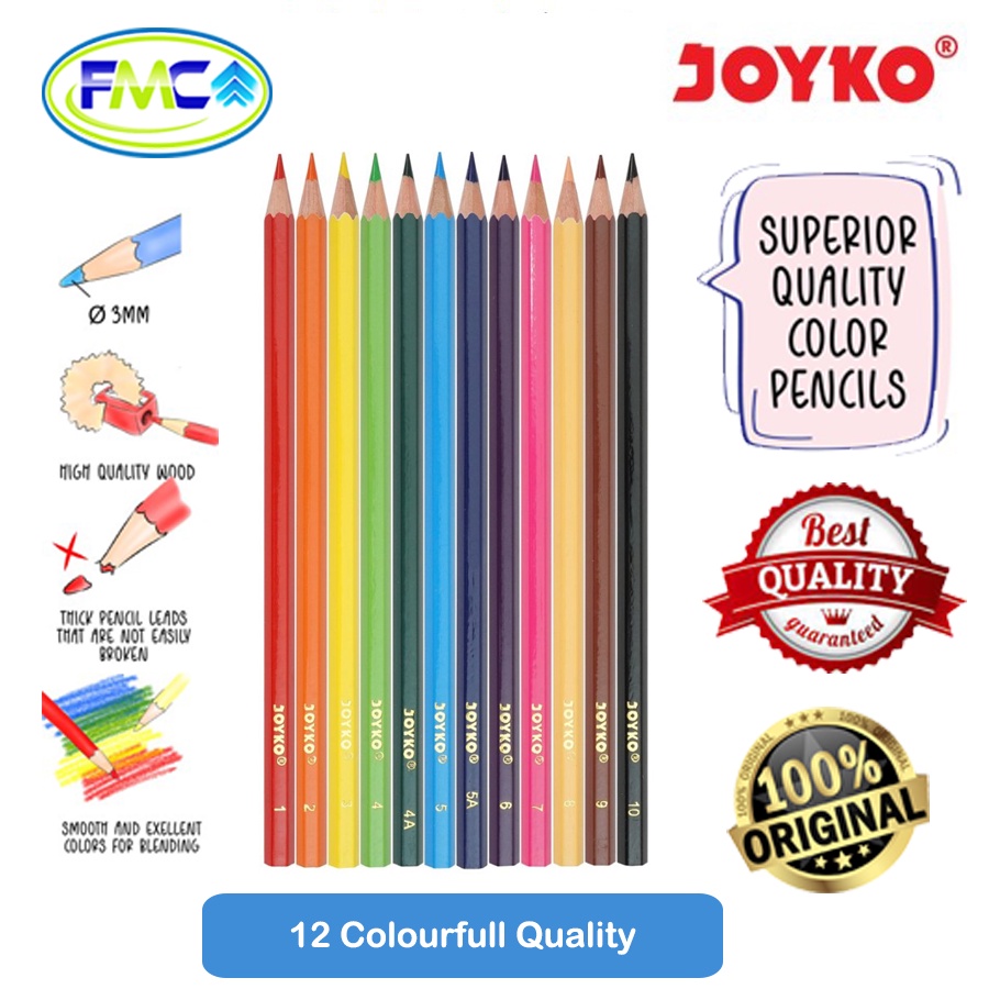Pensil Warna Joyko Murah 12 Panjang Pendek Pencil Colour Menggambar Mewarnai Alat tulis Sekolah
