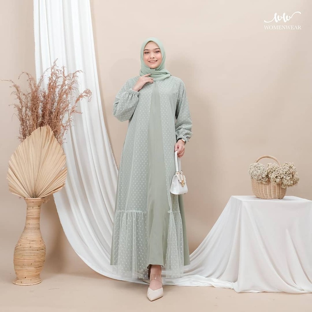 Haliya Dress Pesta Tile Dot Jumbo / Long Dress Brukat / Gamis Kondangan Wanita