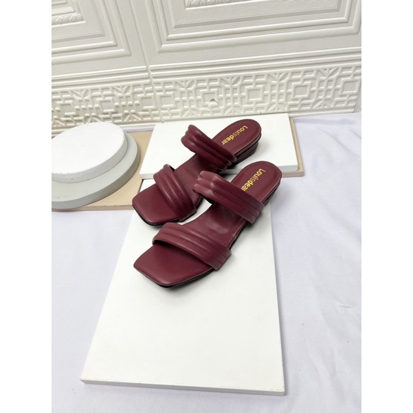 sendal flat shoes wanita terbaru kekinian pesta LOUISDEAR sendal 2 cm bahan kulit Dove S 106