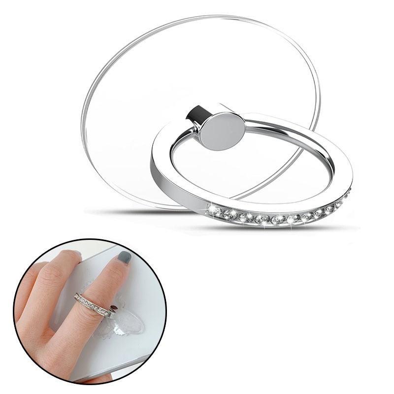 Universal Diamond Cell Phone Ring Holder / Transparent Smartphone Finger Kickstand / 360° Rotation Metal Finger Stand for   &amp; Android Phone