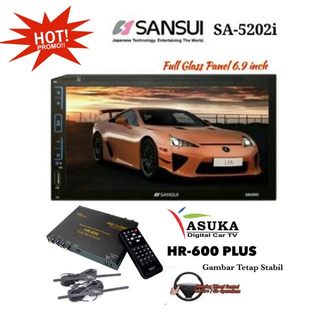 PAKET PROMO Sansui SA-5202i Head Unit Double din Tape Mobil & ASUKA HR-600 TV Tuner Digital