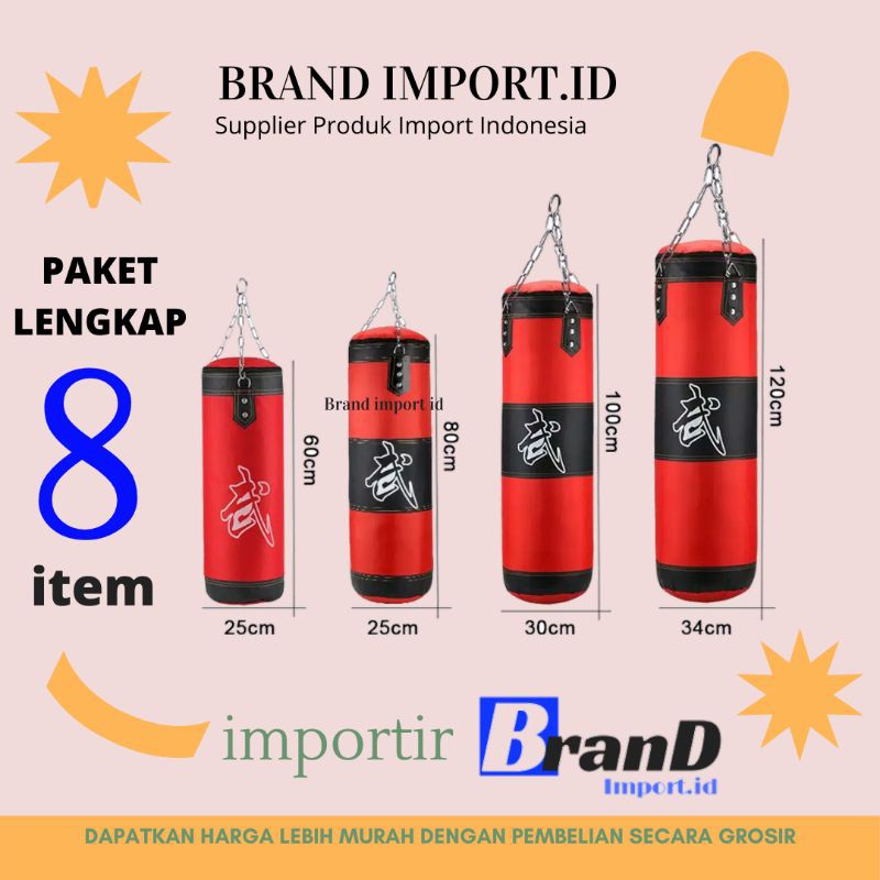 (MAINANKYU) Paket Lengkap Sarung Samsak Tinju MMA Muay Thai Boxing (80cm dan 100cm).