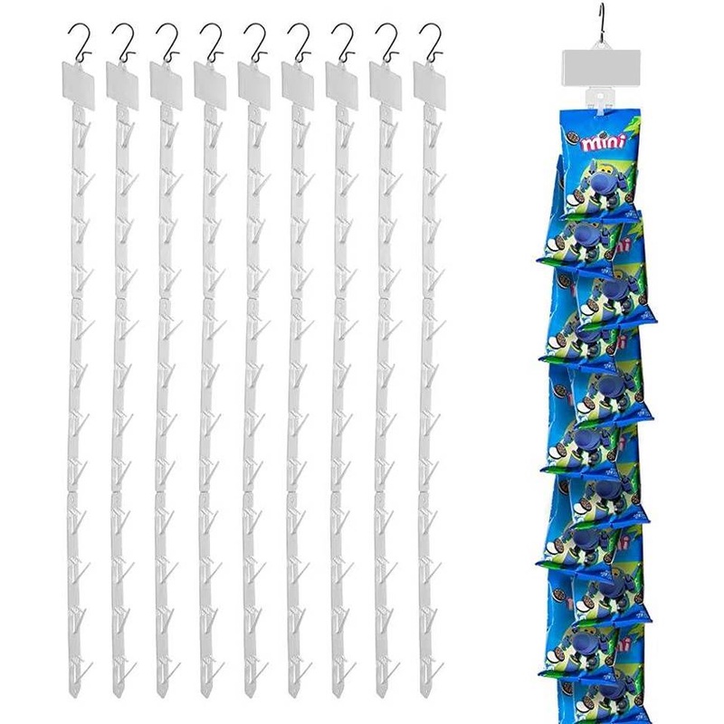 [1Pc Supermarket snack Plastic hanging strips] [Multifunction Adhesive Nail-Free Store Hang Snacks Display Hanger Hooks ][Useful Pvc Merchandising Clip Strips]