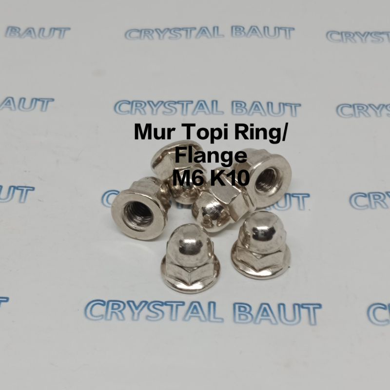 Mur Topi Ring/Flange M6 Pendek Buat Baut Kunci 10 Nekel