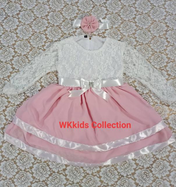 Gaun anak cantik,bahan brukat combi seruty, size 1bulan-5 tahun