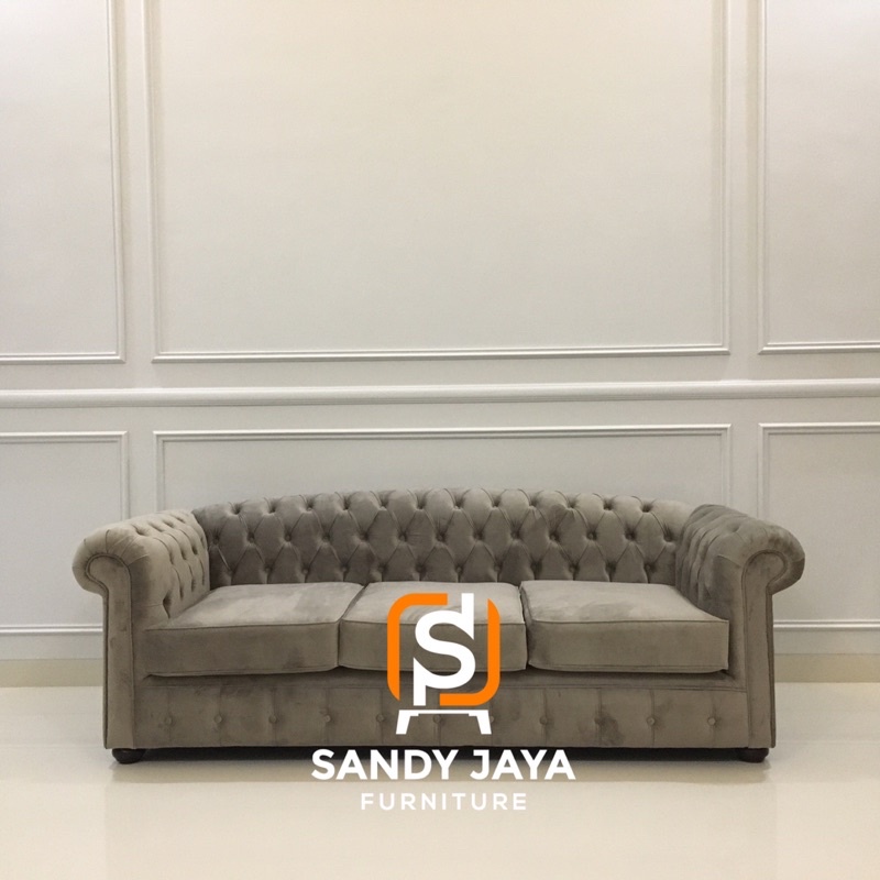 sofa tamu chesterfield model terbaru kain velvet