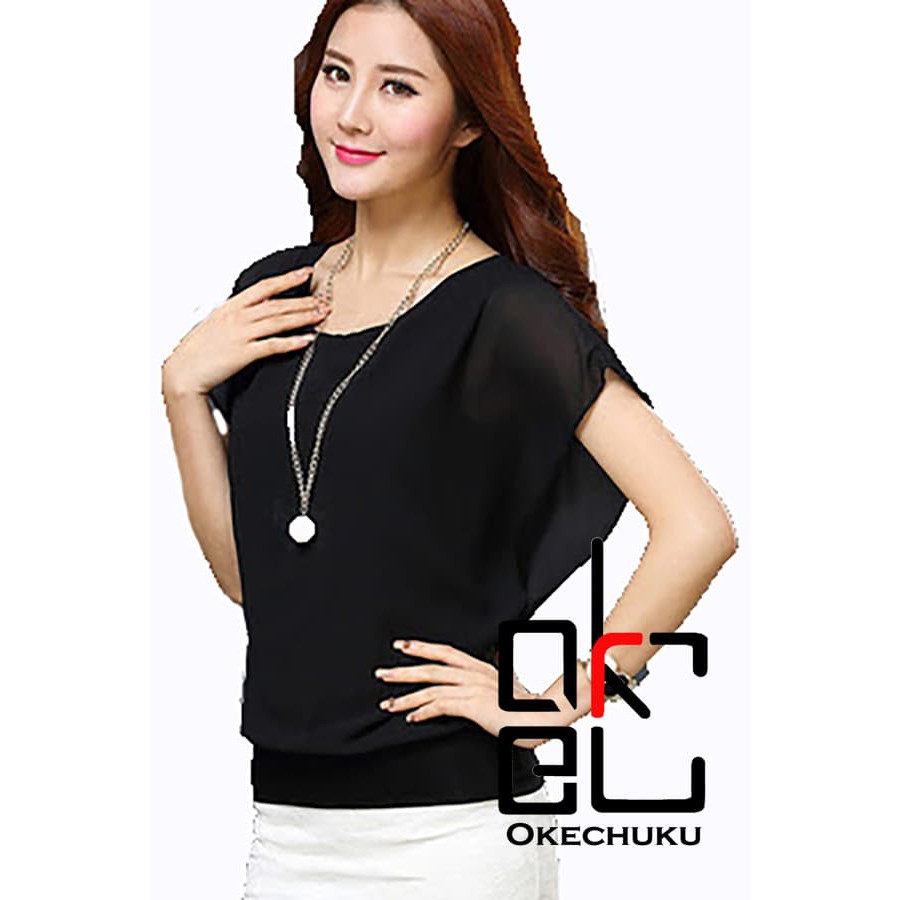 Blus Blouse Korea Wing Short Sleeve Okechuku - Putih
