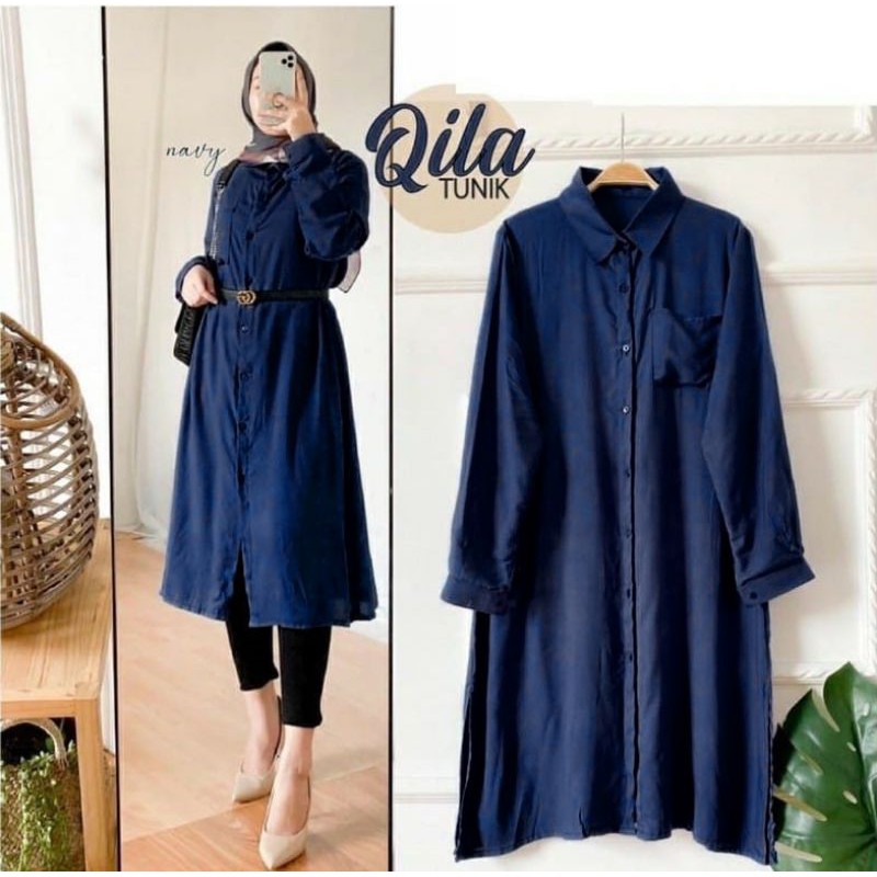 Qila Tunik Bahan moscrepe import Fit To L