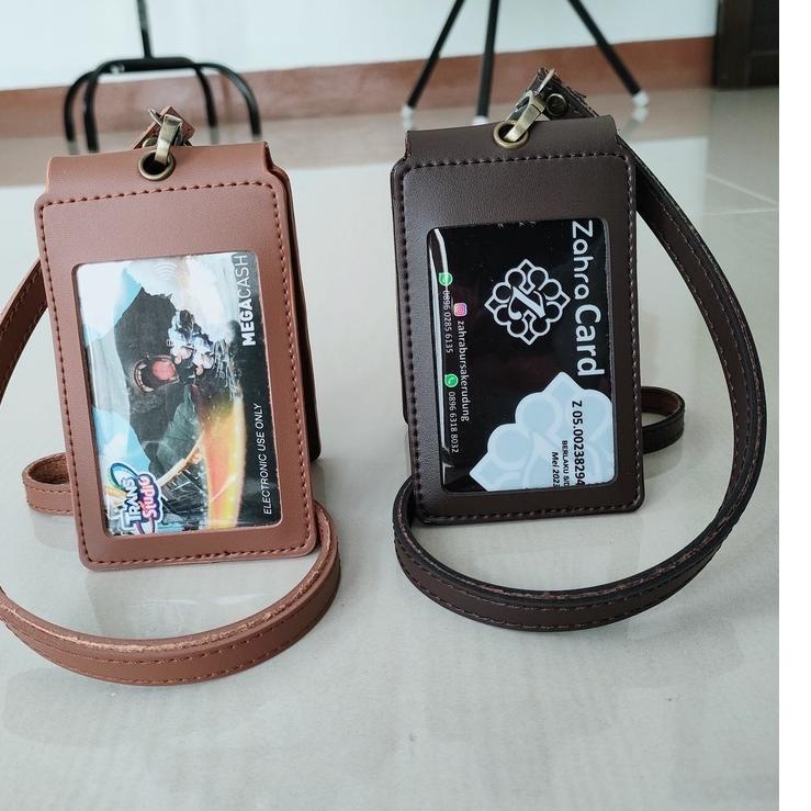 

Ready - Id Card name tag kulit Holder Double Flip Magnet kekinian