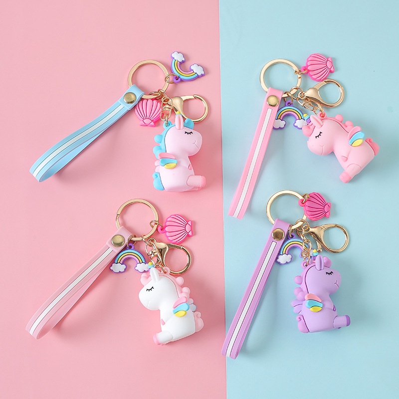 Creative Cute Unicorn Car Keychain Pendant Silicone Dinosaur Couple Bag Ornament