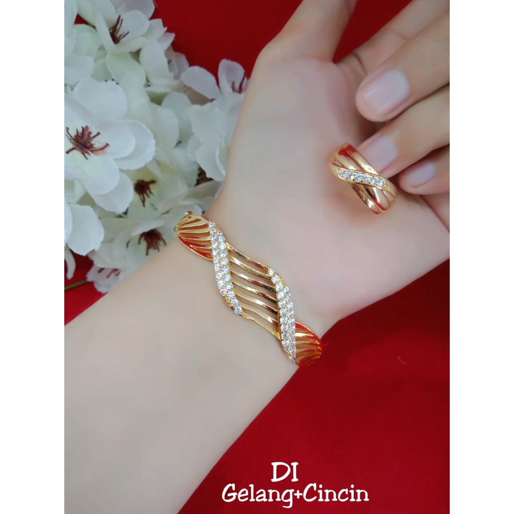 GELANG + CINCIN LAPIS EMAS 24K BERKILAU SEPERTI ASLI