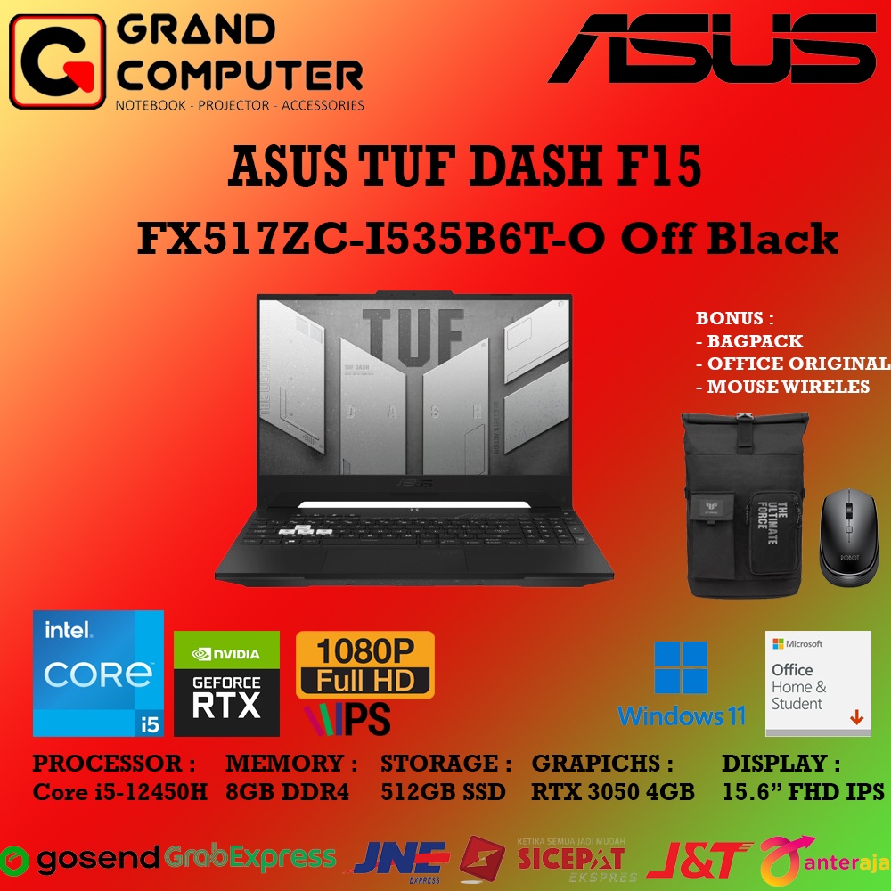 ASUS TUF GAMING DASH F15 FX517ZC-I535B6T-O i5 12450H 8GB 512GB WIN 11 OHS