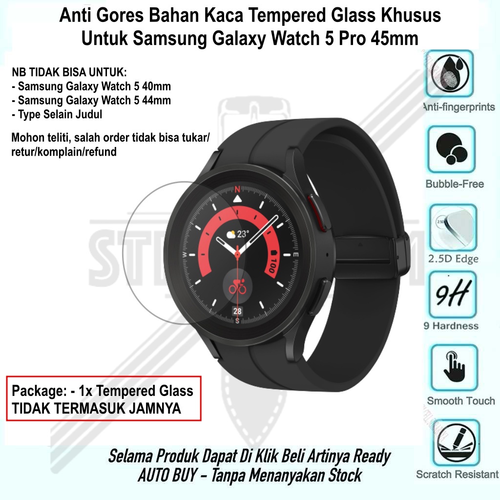 Anti Gores Samsung Galaxy Watch 5 Pro 45mm - Bahan Real Kaca Tempered Glass